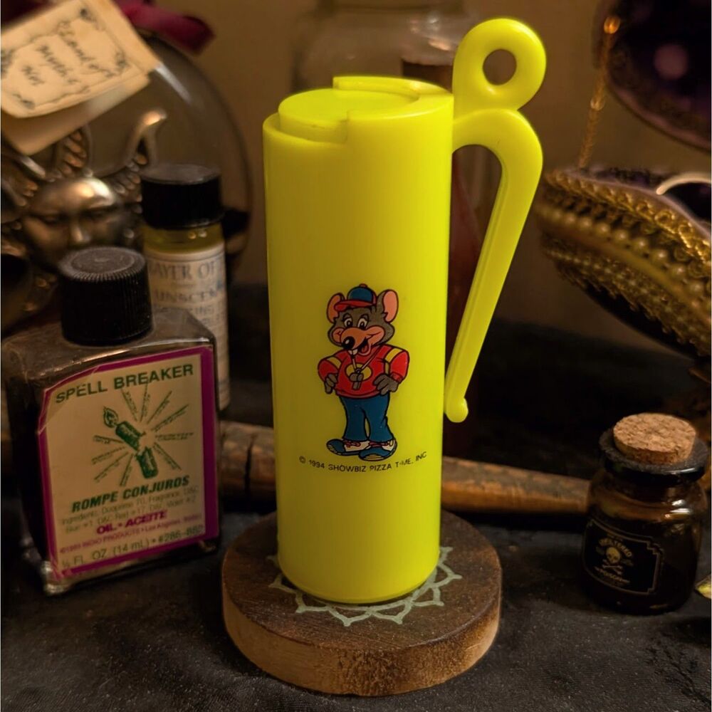Vintage Chuck E. Cheese Token Holder Clip On Dispenser Neon Yellow